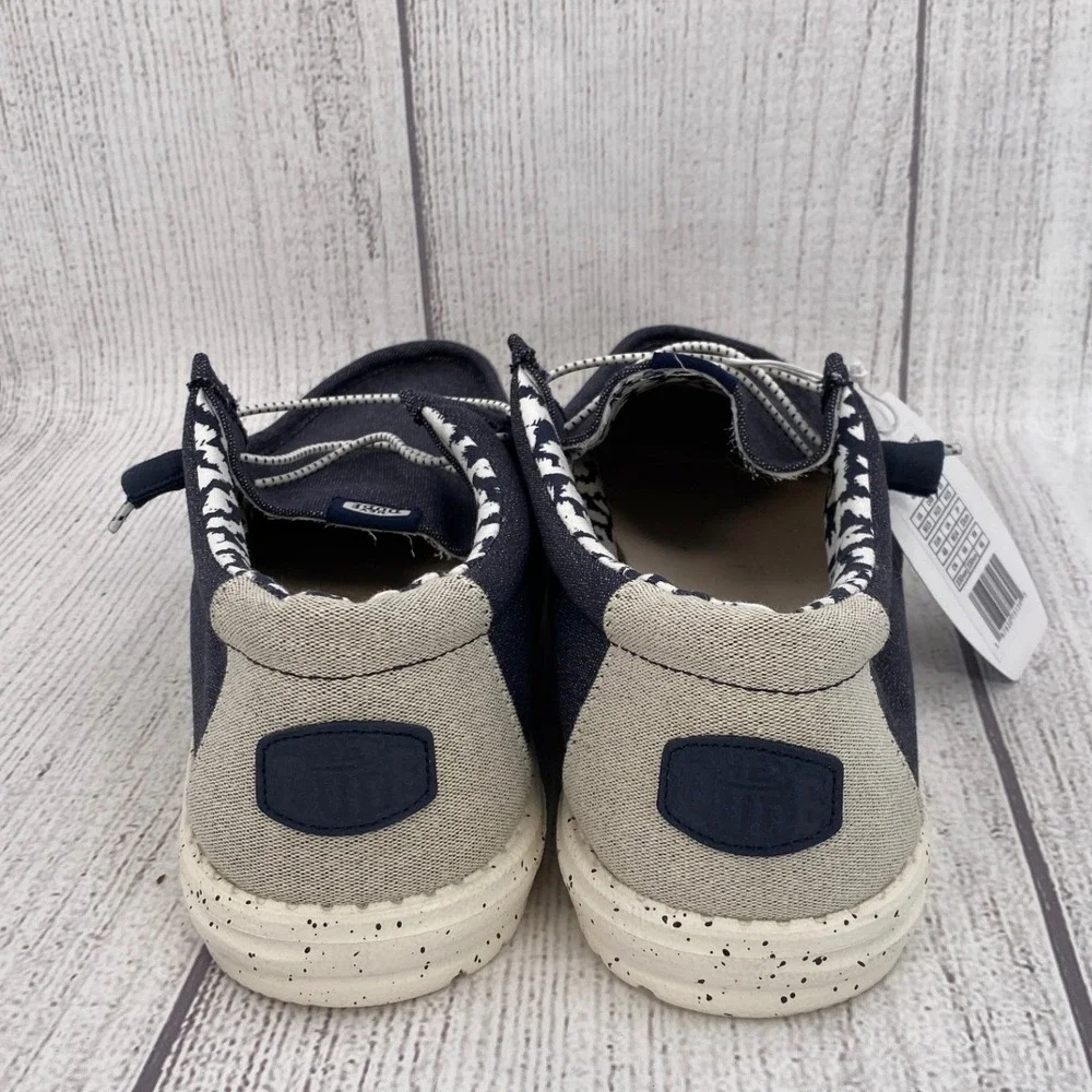 Hey Dude Wally Canvas Stretch Mens 15 Navy Loafers Slip On Shoes Lightweight